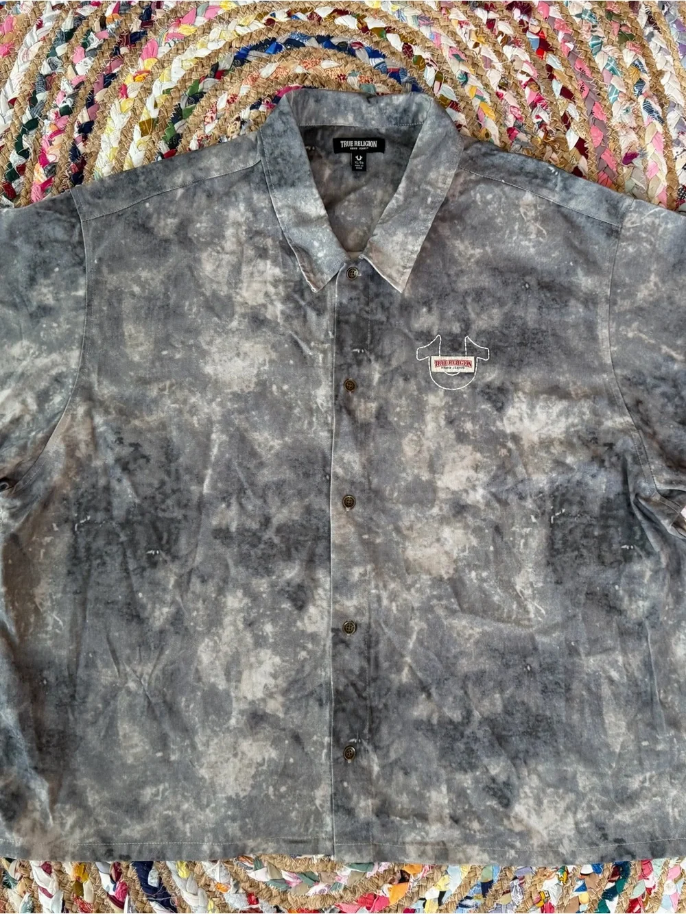 True Religion Gray Tie-Dye Casual Button-Down Shirt